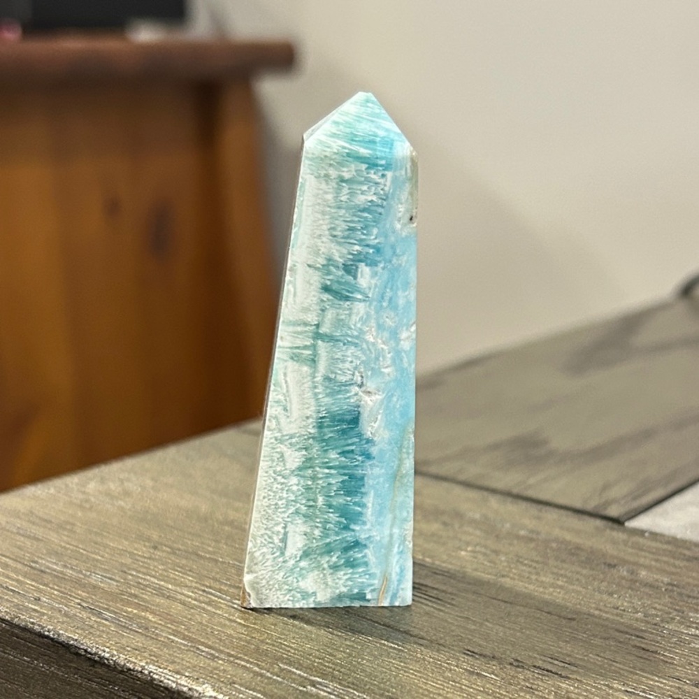 Caribbean Calcite, blue aragonite Crystal Point Tower - Polished Gemstone